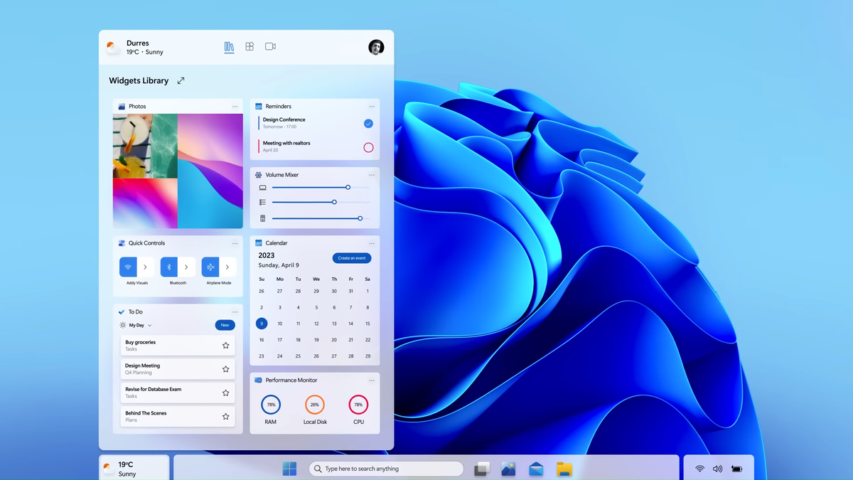 Windows 12 desktop interface showing AI features and modern Windows design