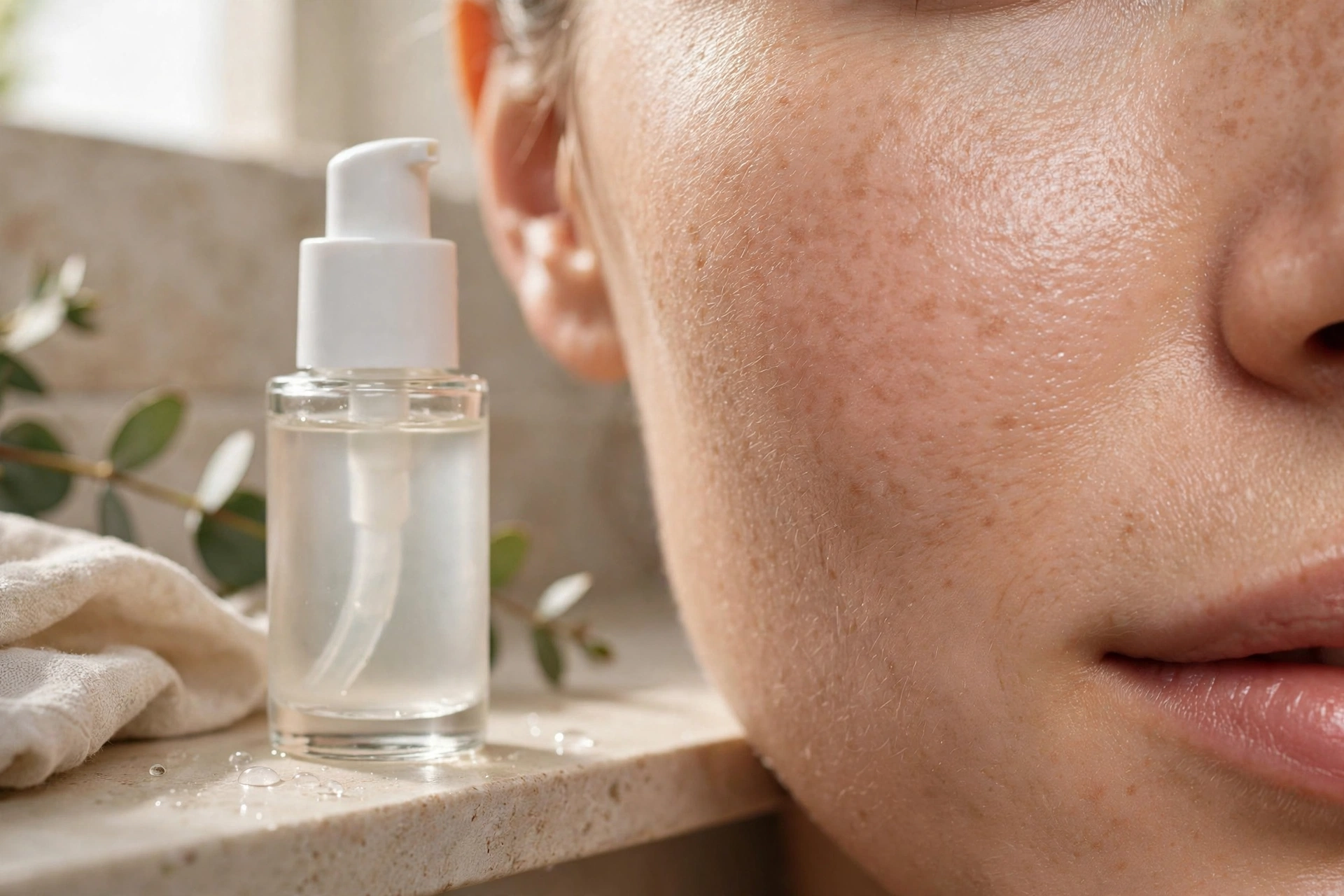 Woman applying tranexamic acid serum to her cheek for a UK dark spots and melasma treatment guide