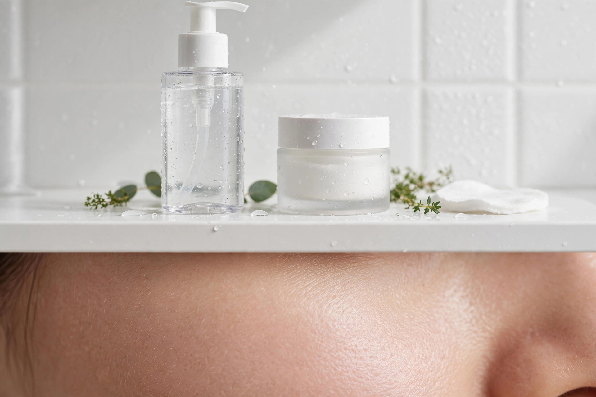 Woman applying a gentle cleanser as part of a fungal acne skincare routine