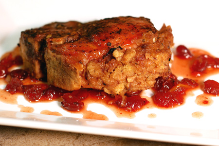 Cornbread & Cranberry Stuffed and Grilled Chops