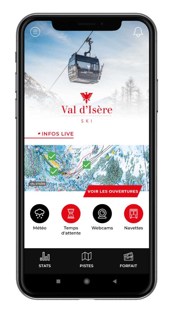 Visuel de la page d'accueil de l'Application Val d'Isère Ski sur mobile