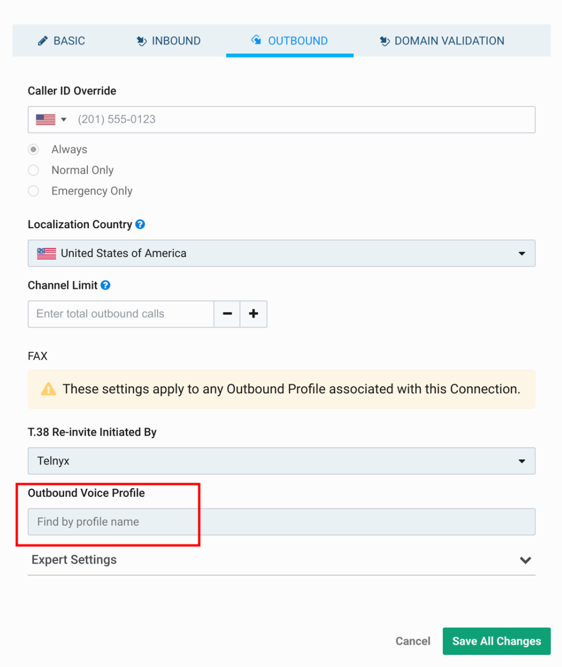Adding your SIP Connection to your Outbound Voice Profile