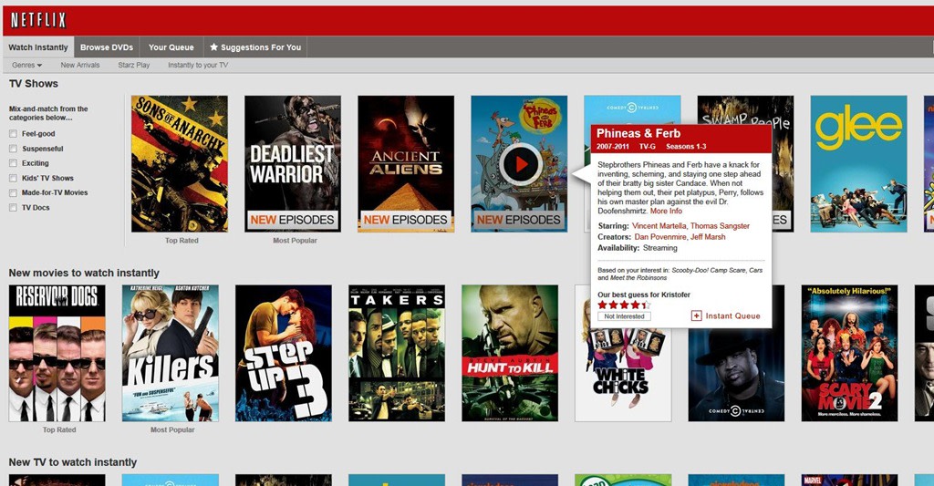 New Look and Feel for the Netflix Website