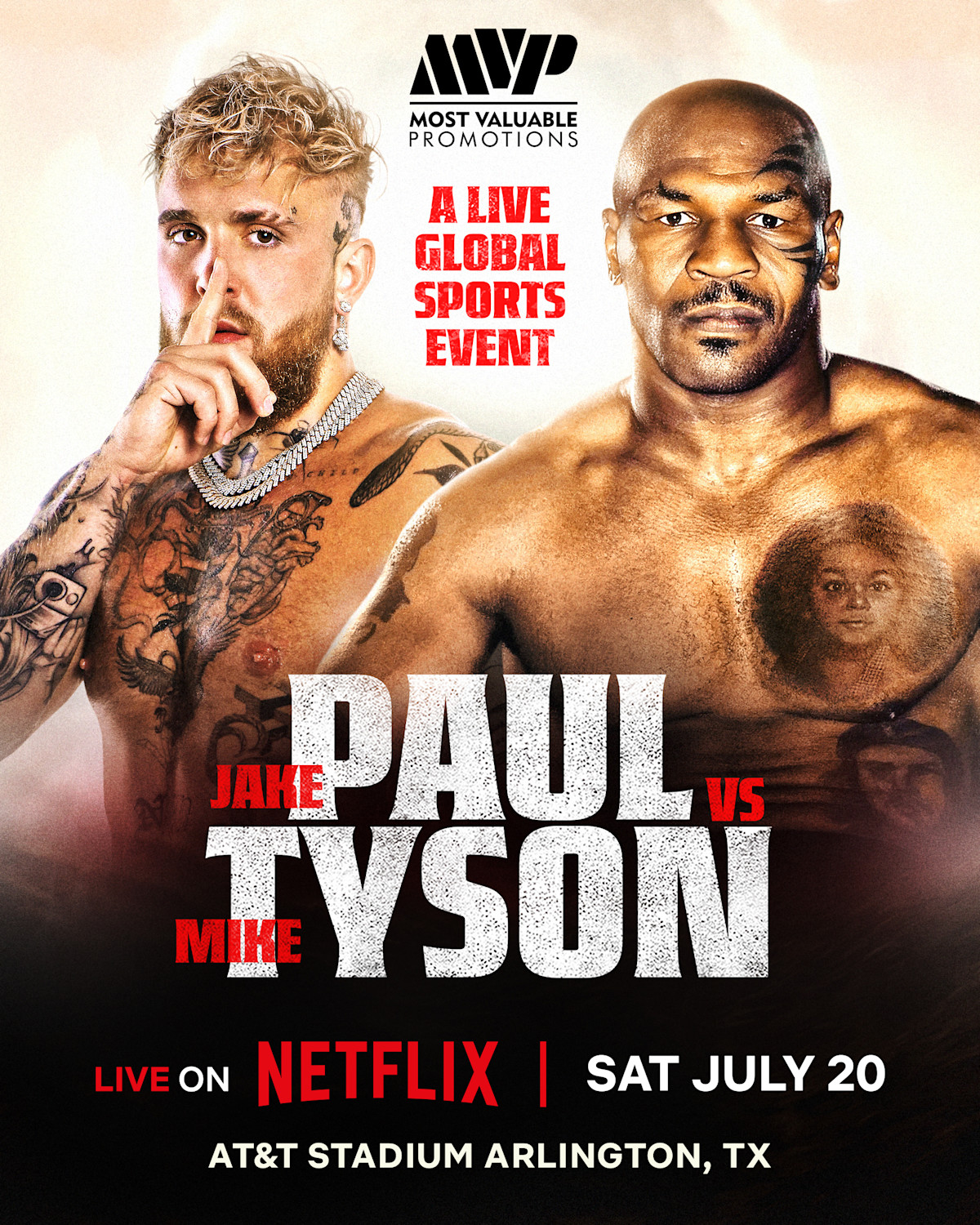 Official Jake Paul vs Mike Tyson Netflix and MVP announcement artwork