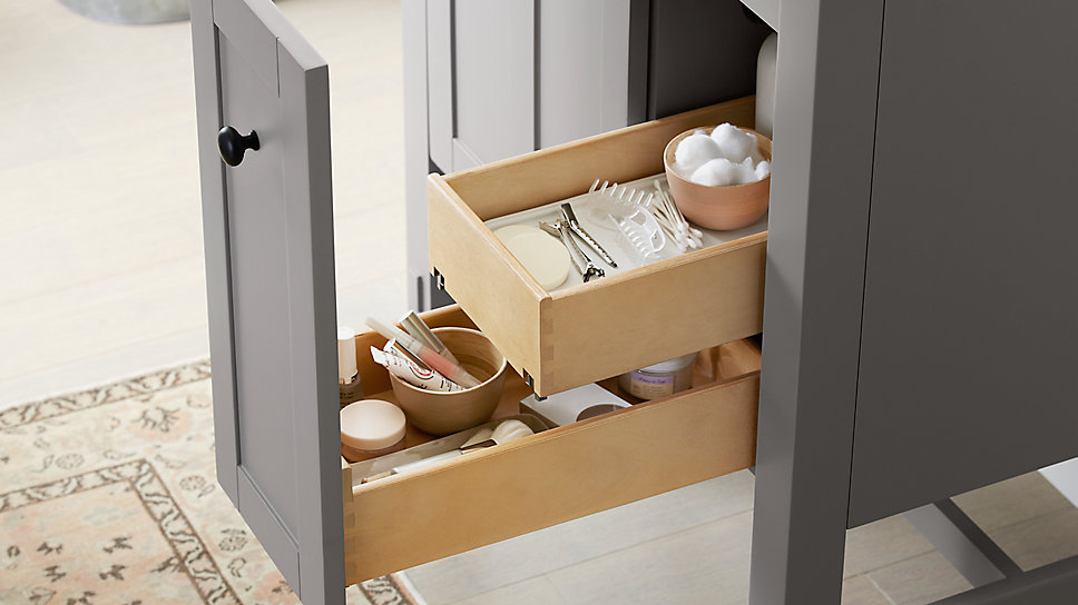 Split drawers help streamline your morning routine.