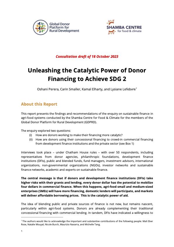 Unleashing the Catalytic Power of Donor Financing to Achieve SDG 2