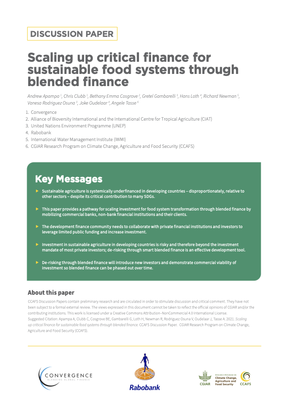Scaling up critical finance for sustainable food systems through blended finance
