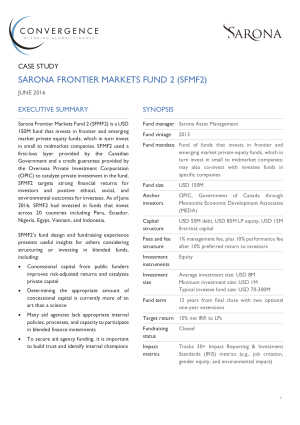 Sarona Frontier Markets Fund 2 (SFMF2) Case Study