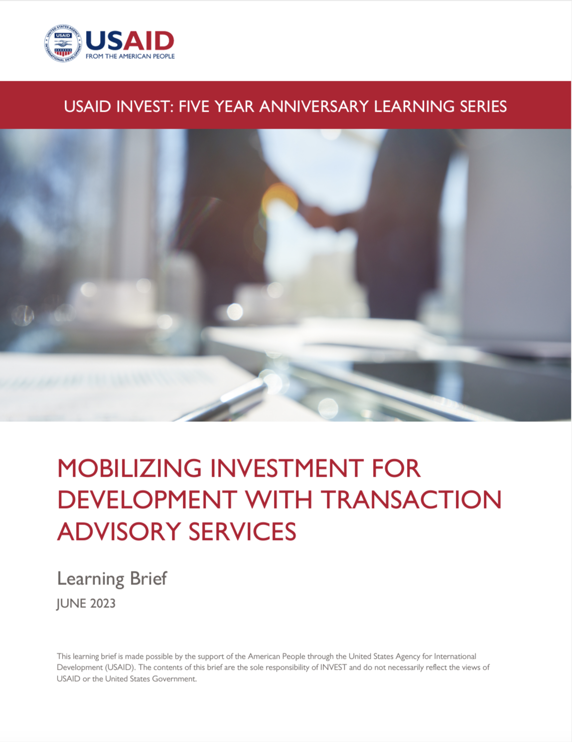 Mobilizing Investment for Development with Transaction Advisory Services: Learning Brief