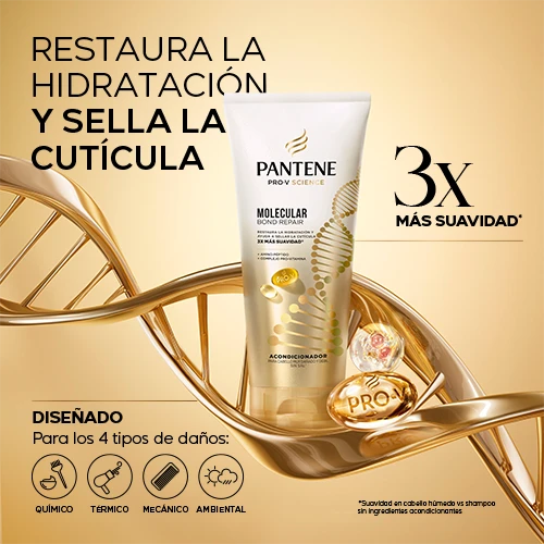 Botella de acondicionador Molecular Bond Repair restaura la hidratación y sella la cutícula, 3X suavidad