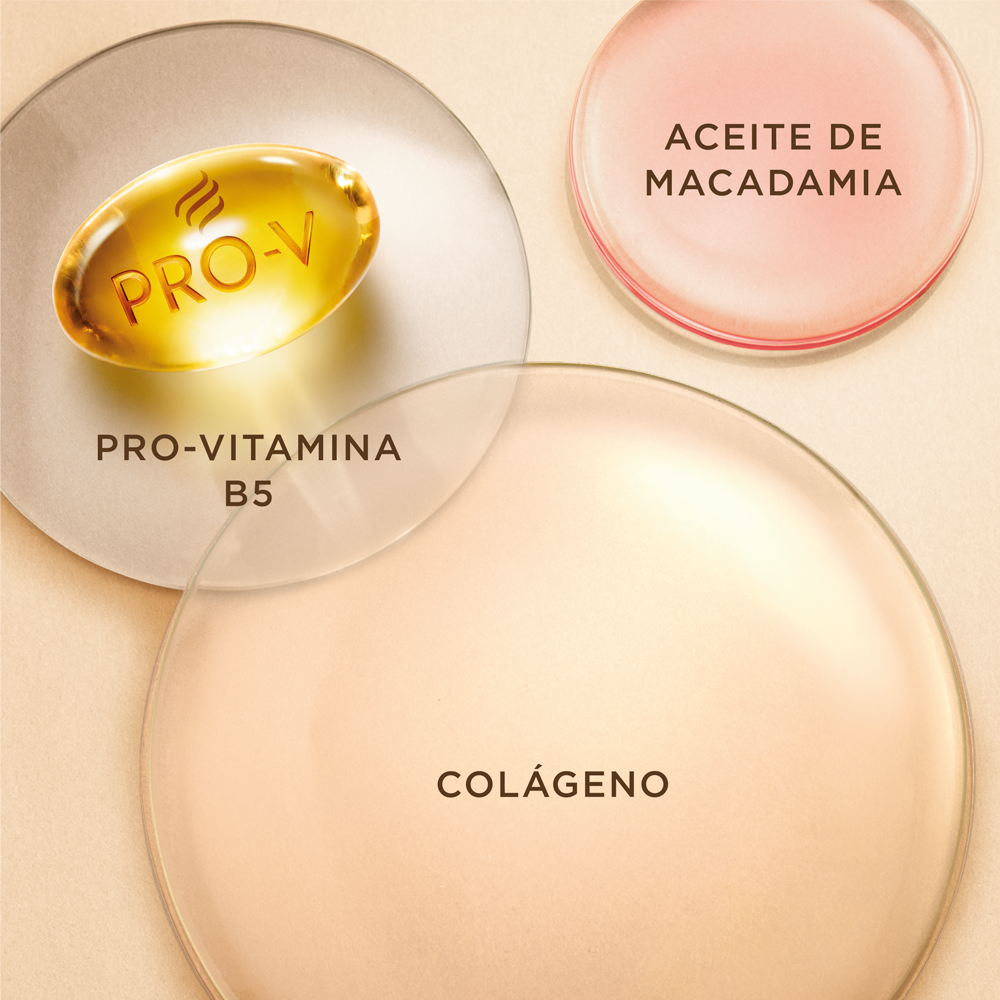 Colágeno, aceite de macadamia y Pro-vitamina B5 de Pantene, ingredientes para reparar el pelo