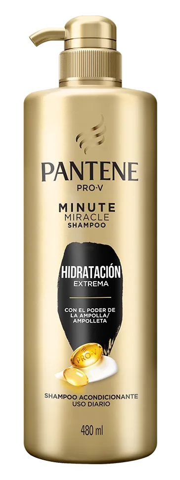 Botella de Shampoo Minute Miracle hidratación para cabello con frizz y vitamina Pro – V de Pantene