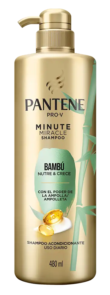 Botella Shampoo Minute Miracle sin parabenos con biotina y aceite de ricino Bambú, Nutre y Crece Pantene