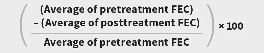 Graphic of a formula used to determine fecal egg count reduction test percentage.