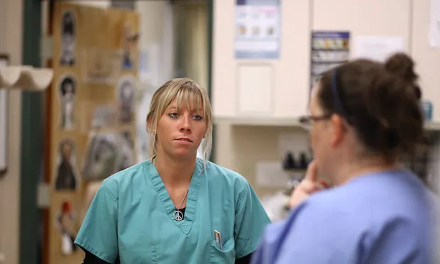 Two veterinary professionals conversing.