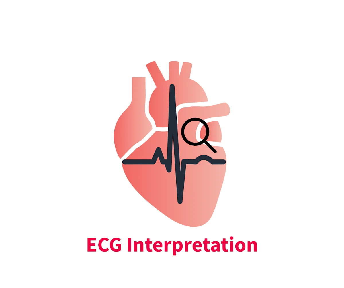A stylized illustration of a heart with an overlaid ECG waveform, highlighting the connection between cardiac anatomy and electrical activity. The design emphasizes the importance of ECG interpretation in veterinary medicine.