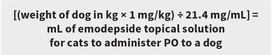 Graphic of a formula used to determine correct dosage of emodepside for dogs.
