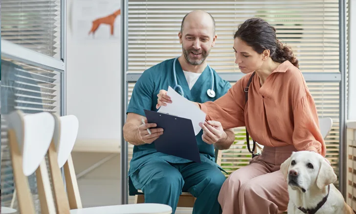 client and vet in waiting room