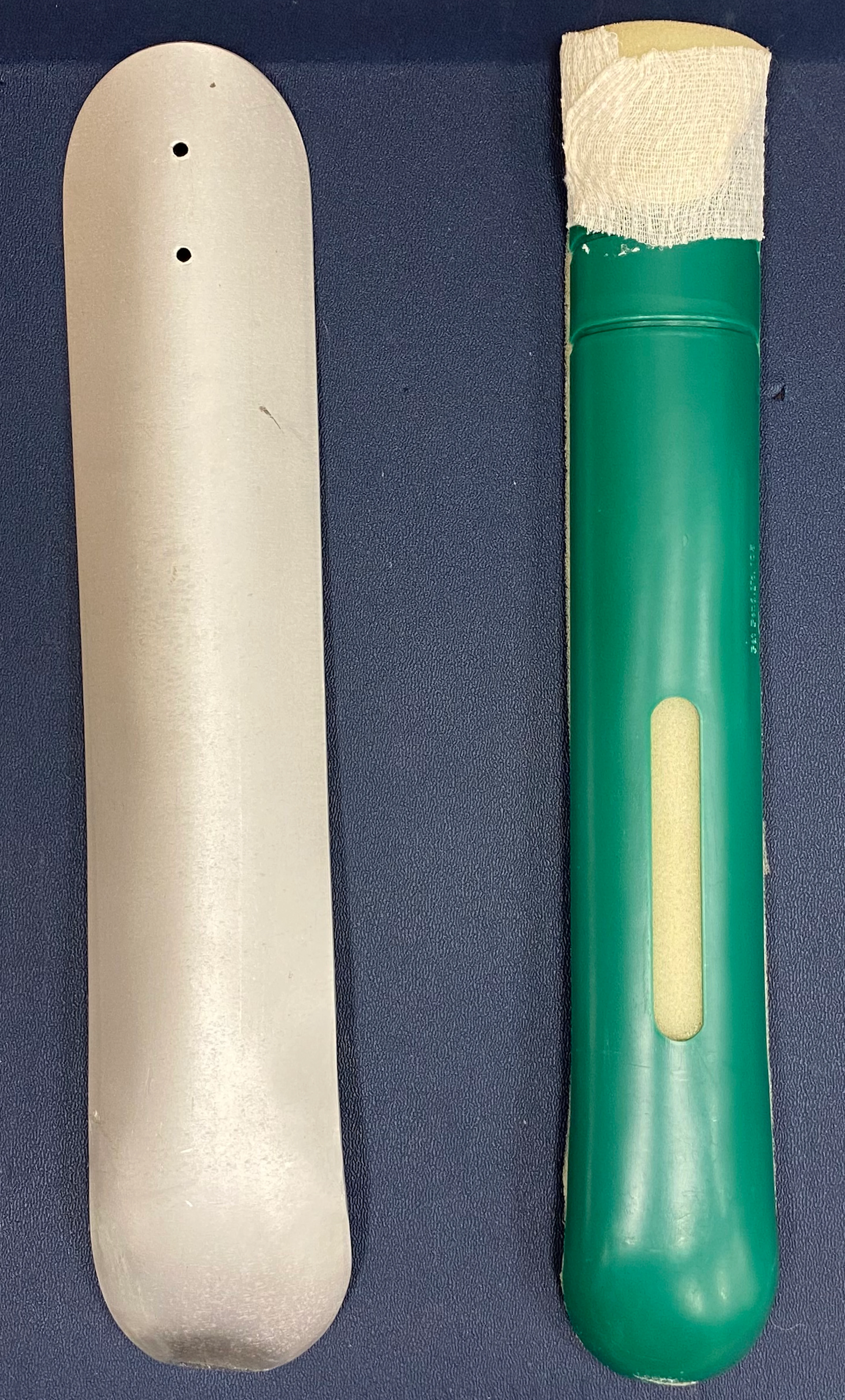 Two examples of premade splints used in bandaging.