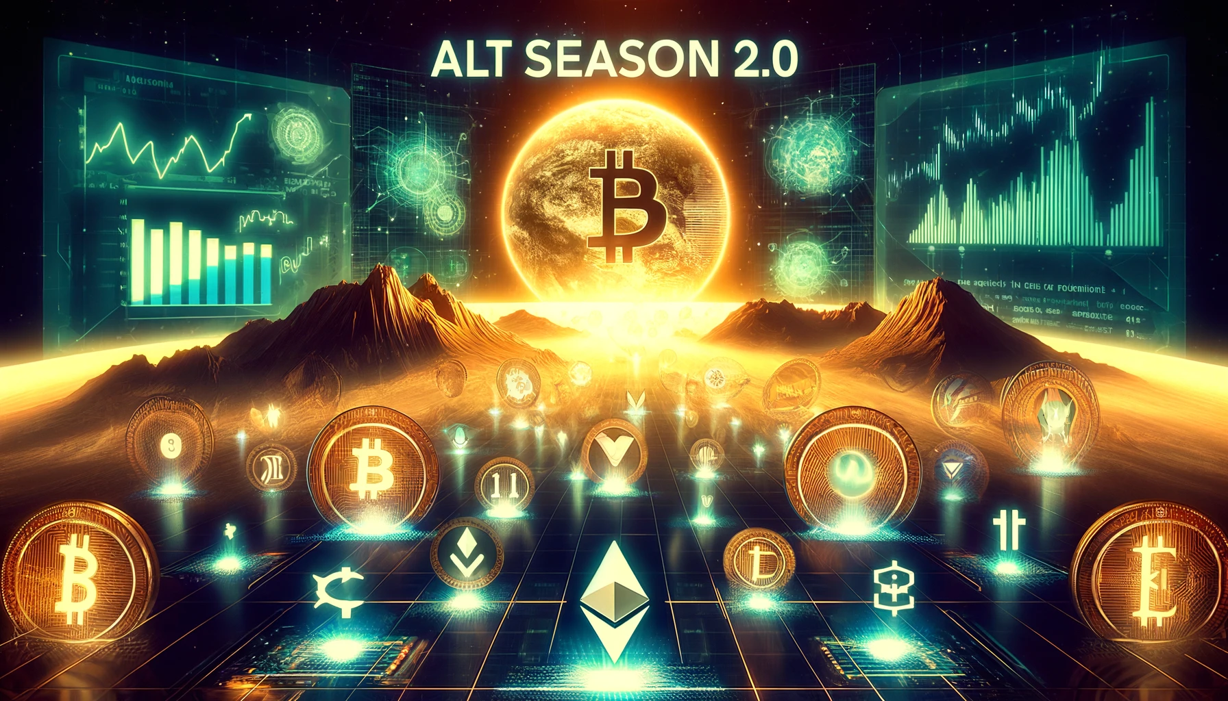 DALL·E 2024-04-29 17.10.18 - Visualize the concept of Alt Season 2.0 as predicted by cryptocurrency analyst Ash Crypto. Depict a dynamic digital landscape symbolizing the resurgen