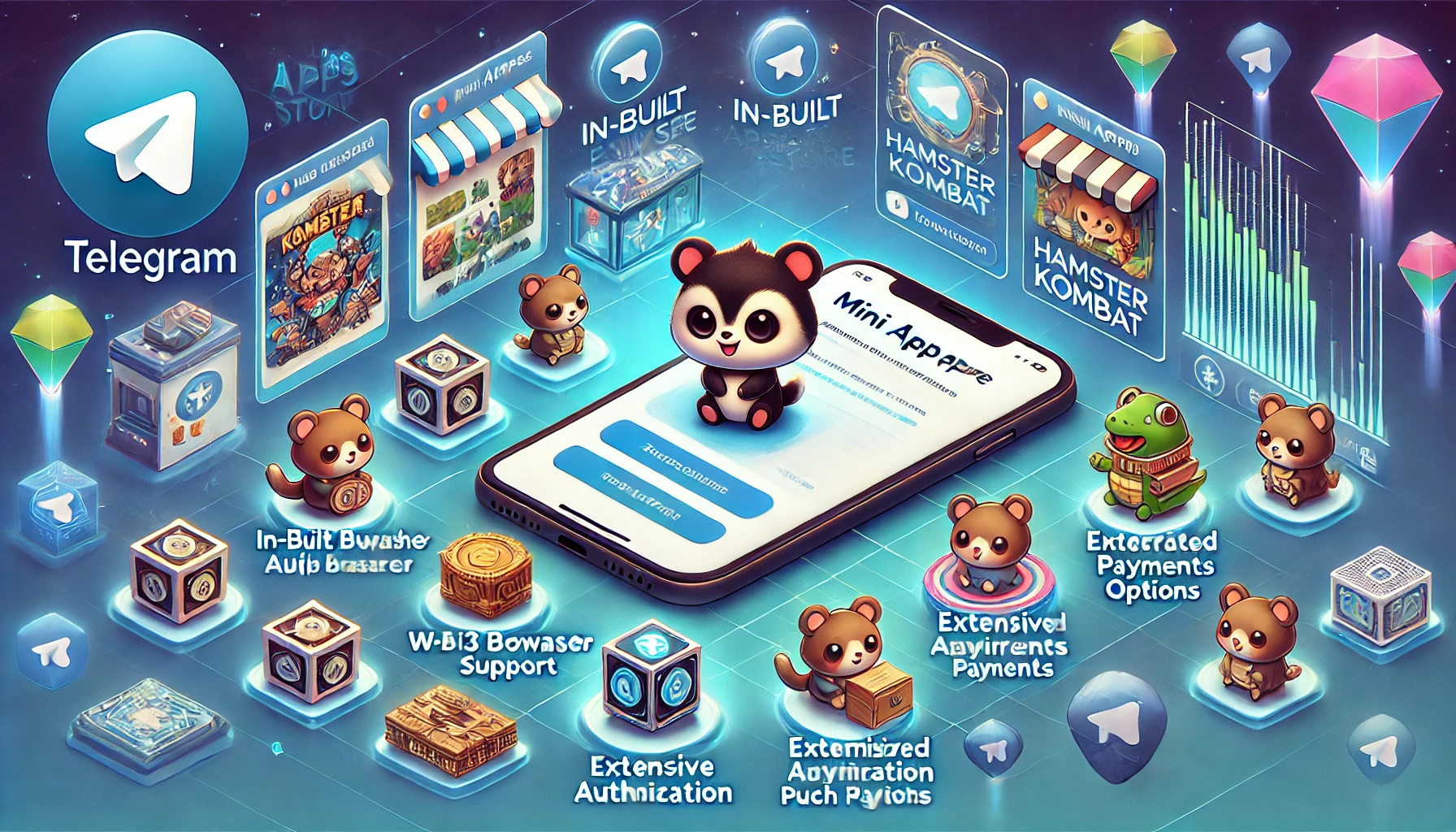 DALL·E 2024-07-22 12.45.06 - A digital illustration showcasing Telegram-s new mini app store, set within the Telegram interface. The image should highlight the features such as in