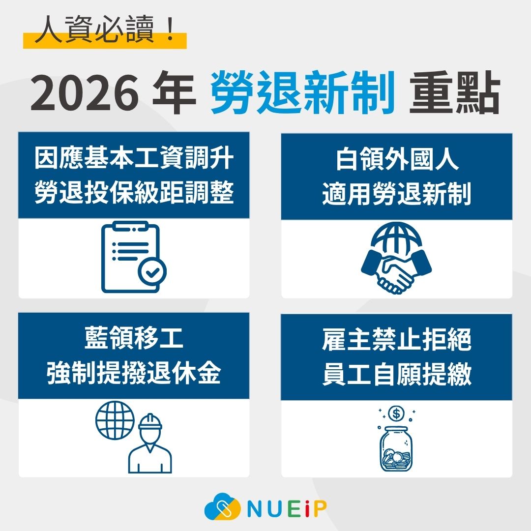 人資必讀的2026勞退新制重點：勞退投保薪資級距調整、白領外國人適用勞退新制、藍領移工強制提撥退休金、雇主禁止拒絕員工自願提繳