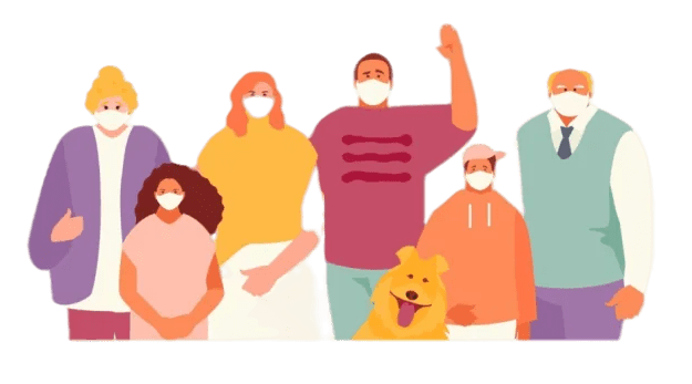 Group of People Wearing Masks Stock Graphic Front View