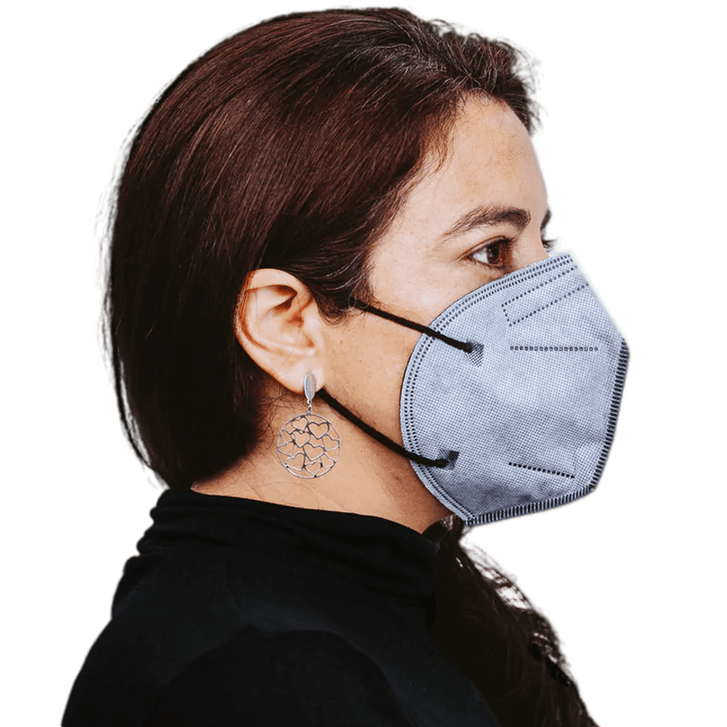 Gray DemeTECH D95 Flat-Fold Ear-Loop US-Made High-Filtration Mask Right Side View Model