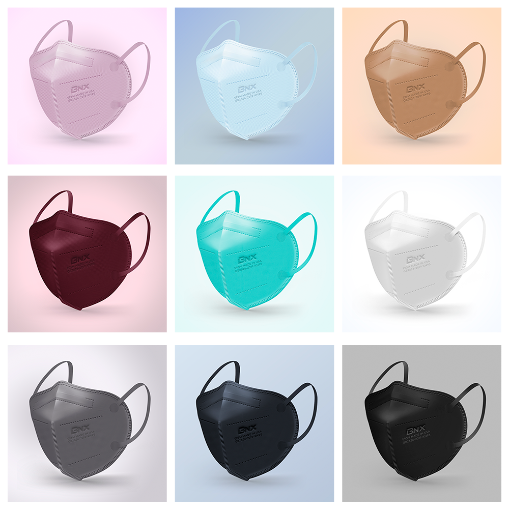 BNX KN95 Masks in Multiple Colors Front Right 3Q View Mask Only Grid