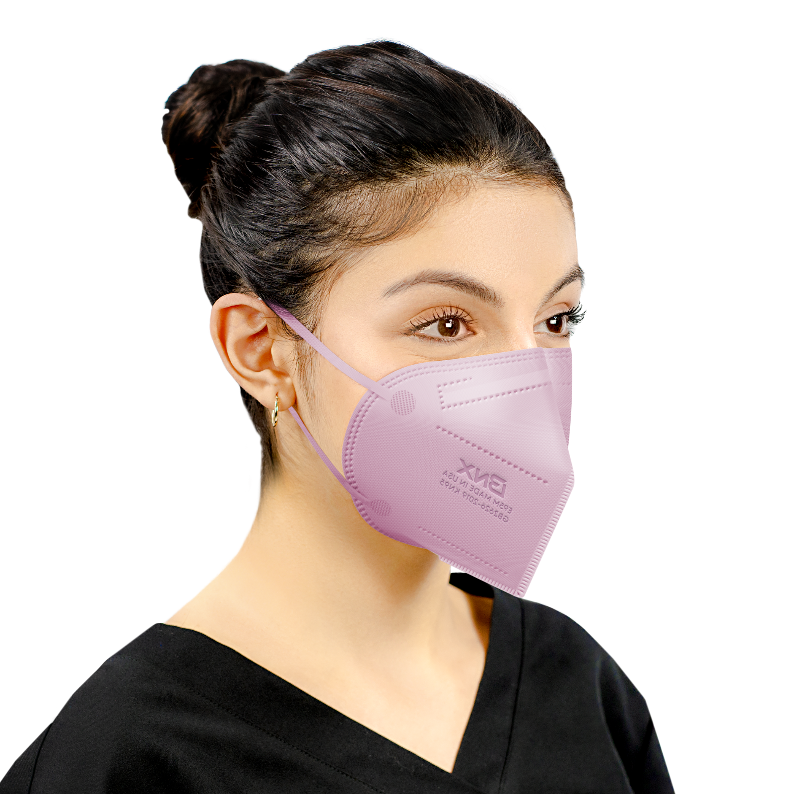 Violet Pink BNX Flat-Fold Ear-Loop KN95 Mask Right 3Q View Model