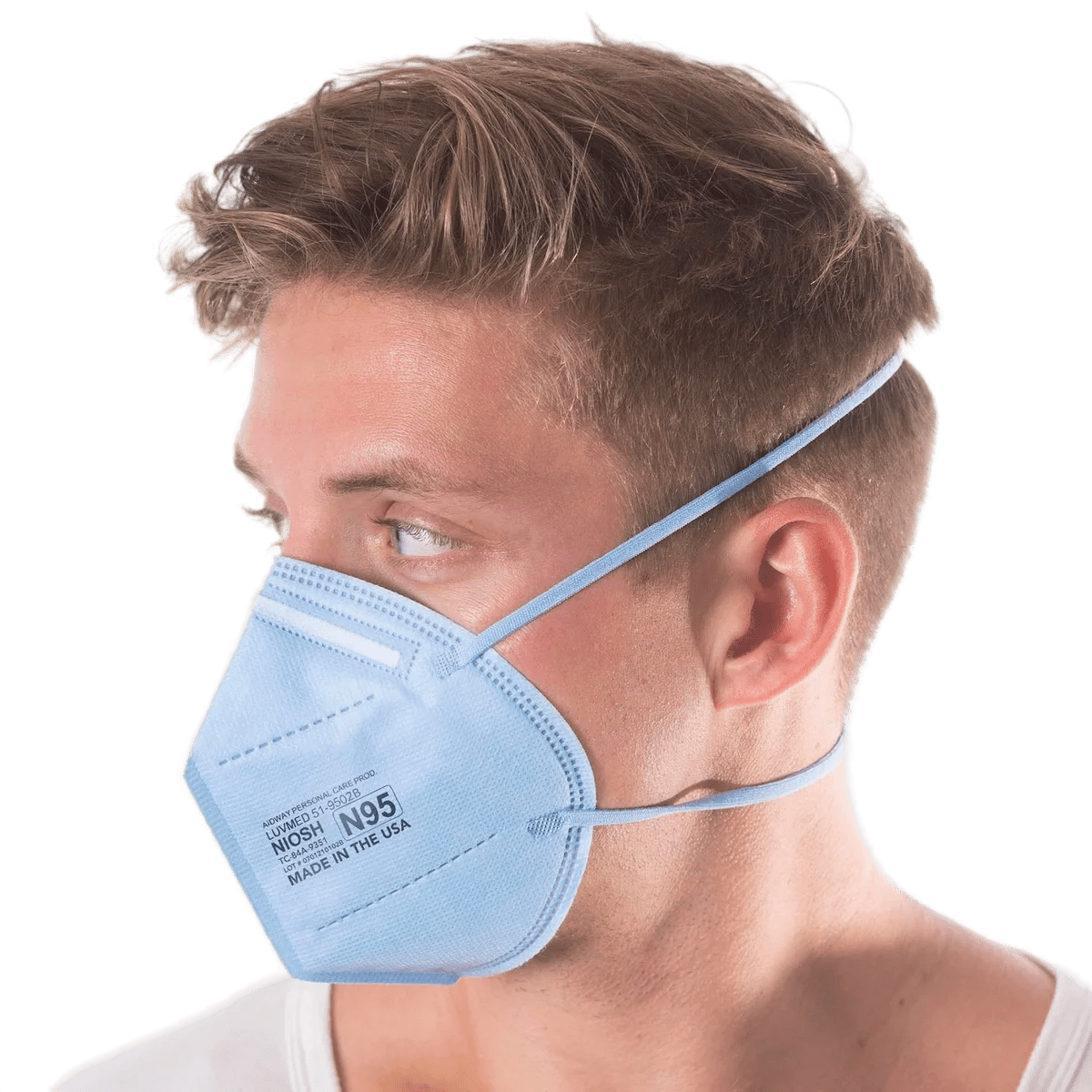 Aidway LUVMED 51-9502B Blue N95 Respirator Left Side View Model