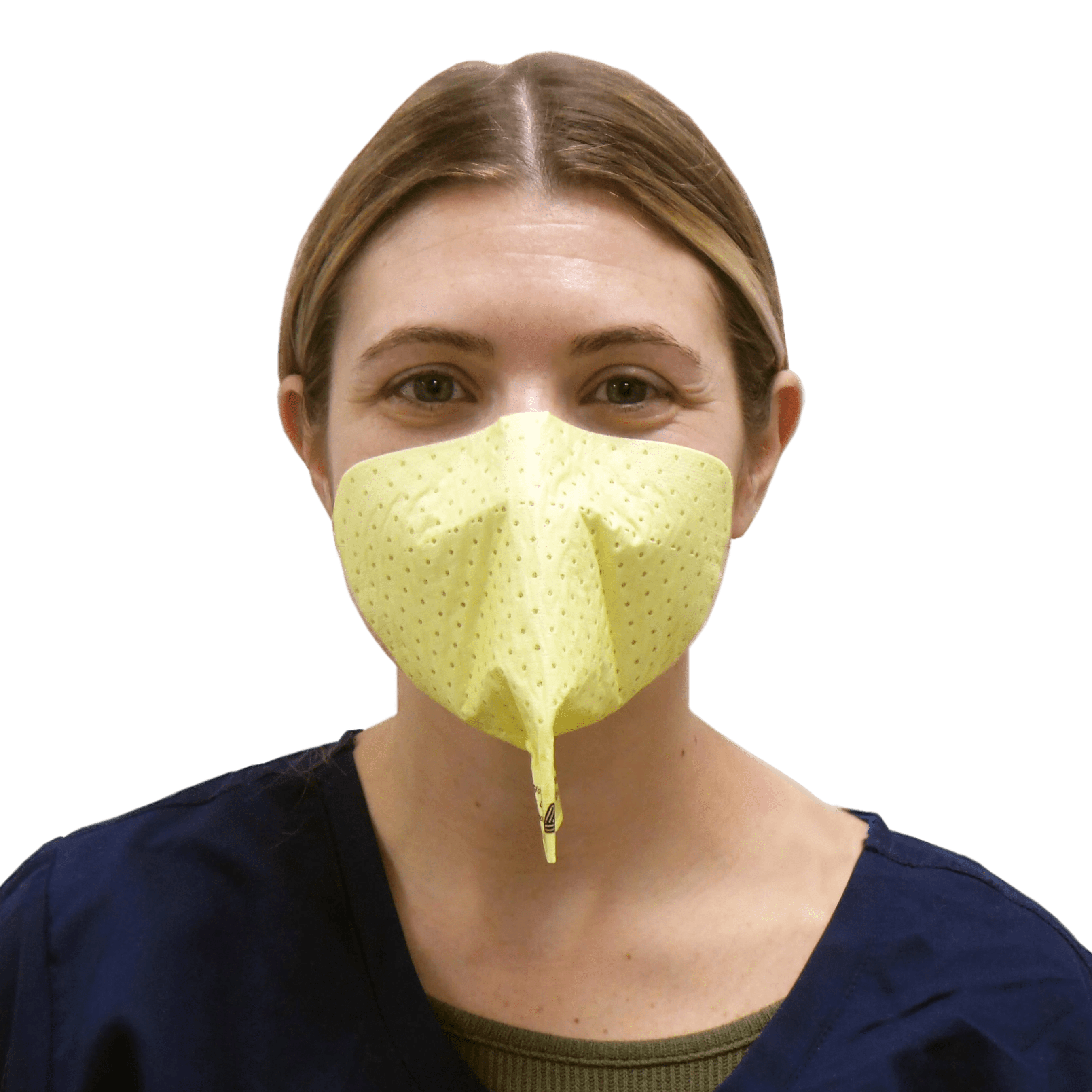 Avery Dennison Strapless Yellow N95 Mask Front View Model