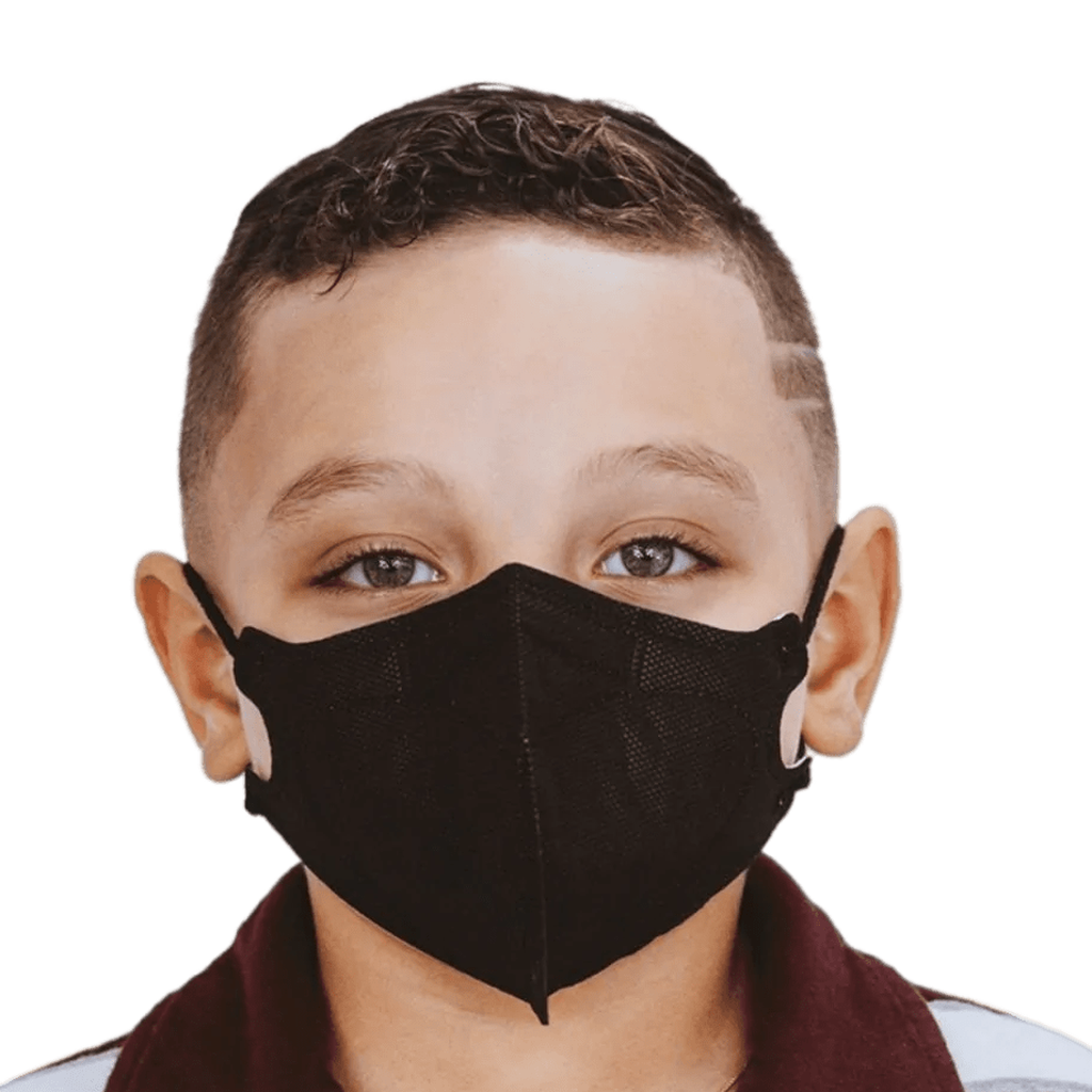 DemeTECH Kids Black Ear-Loop Mask Front View Model