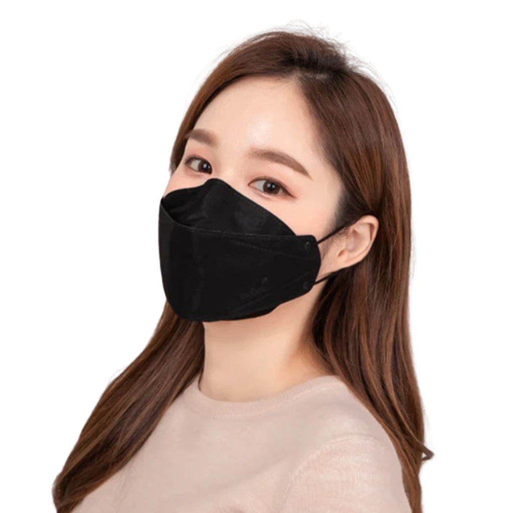 Dr. Puri Black 3D Boat-Shape Ear-Loop KF94 Mask Front 3Q View Model