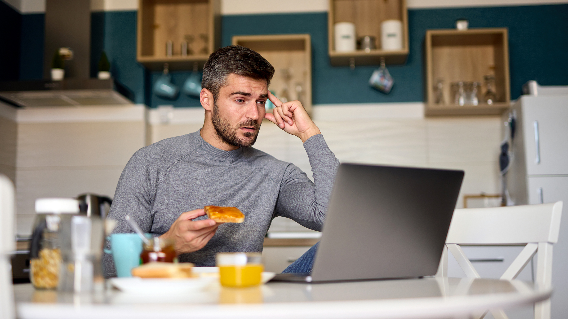 Man researching while taking a break