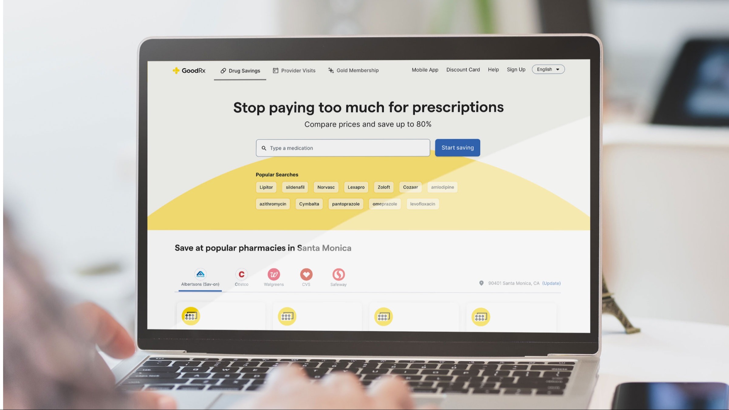 Corporate: Business: Goodrx homepage on laptop