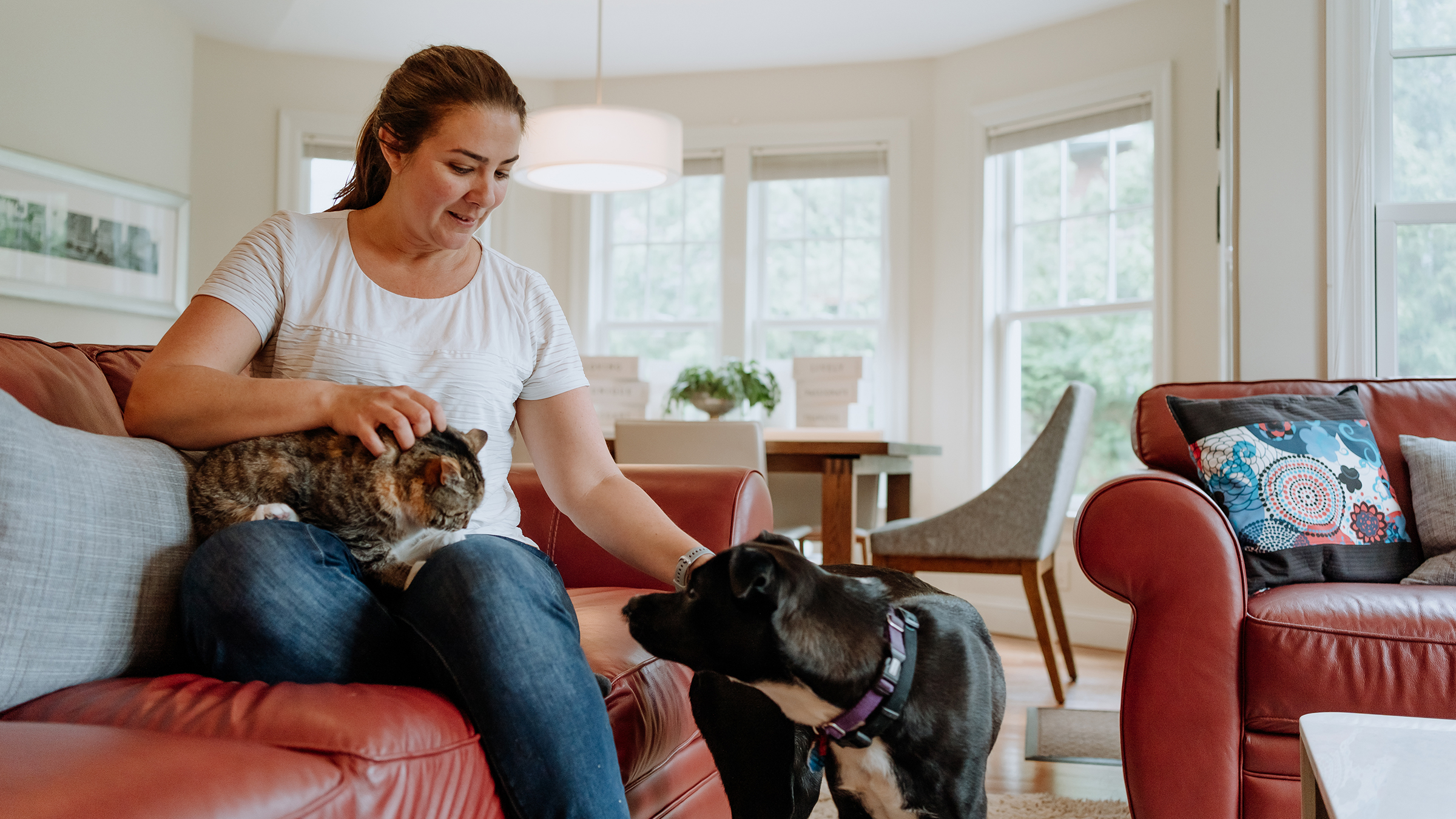 Pet Health: woman with cat and dog 1321059154