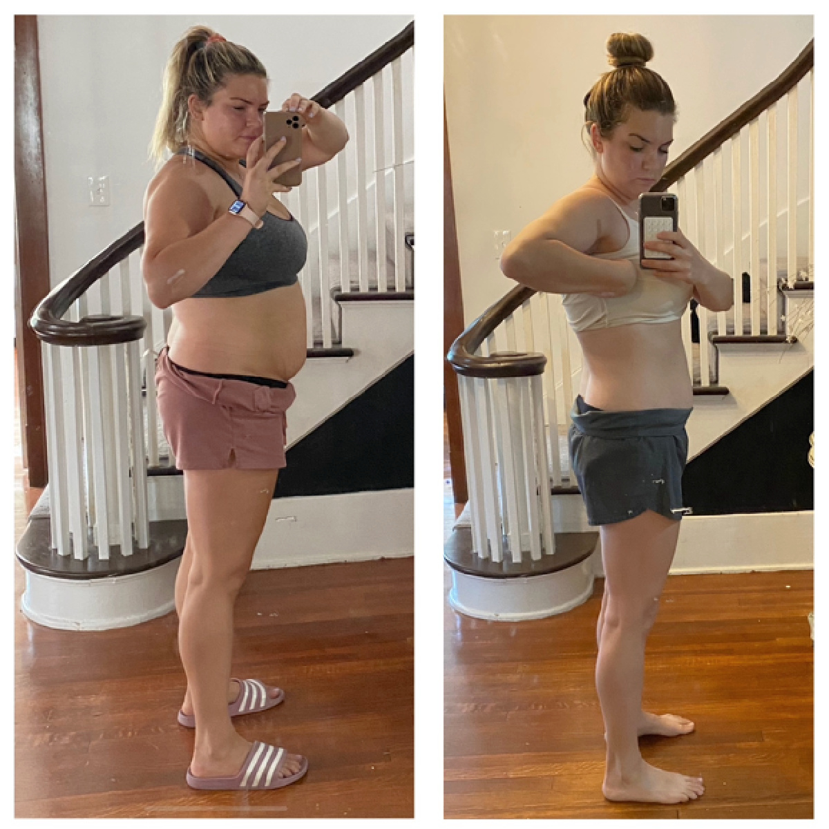 Sierra Robichaud is pictured in before-and-after mirror selfies showing weight fluctuations.