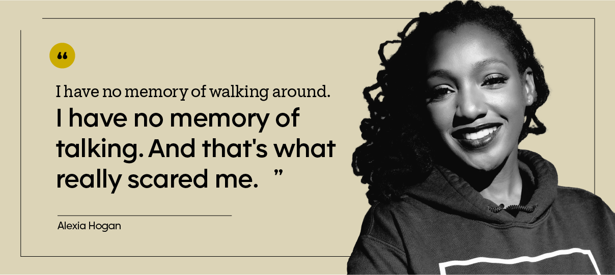 Alexia Hogan is pictured in a portrait, wearing her company’s mental health awareness clothing.