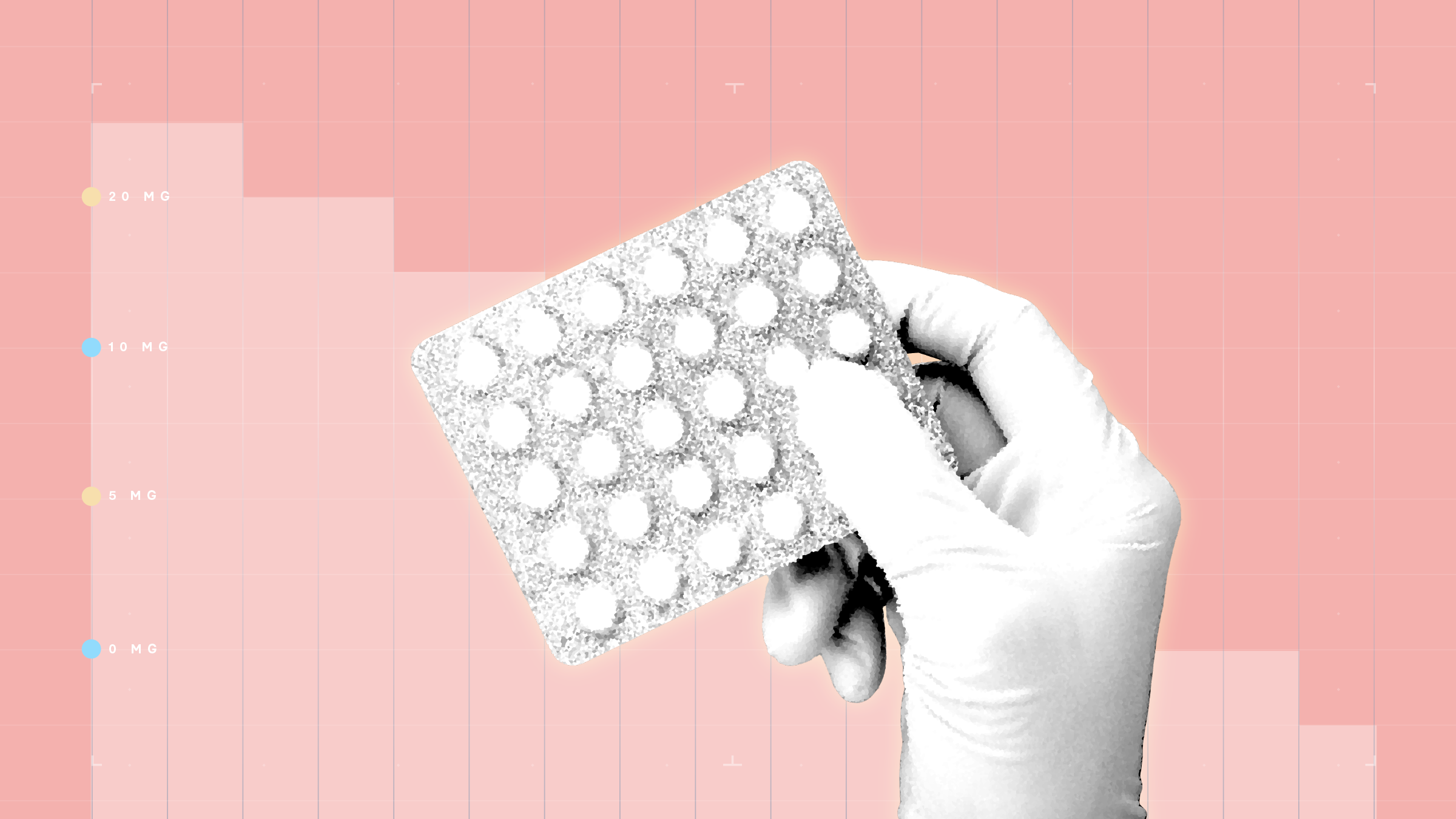 Graphic showing prednisone pills and dosage markers (20 mg, 10 mg, 5 mg)