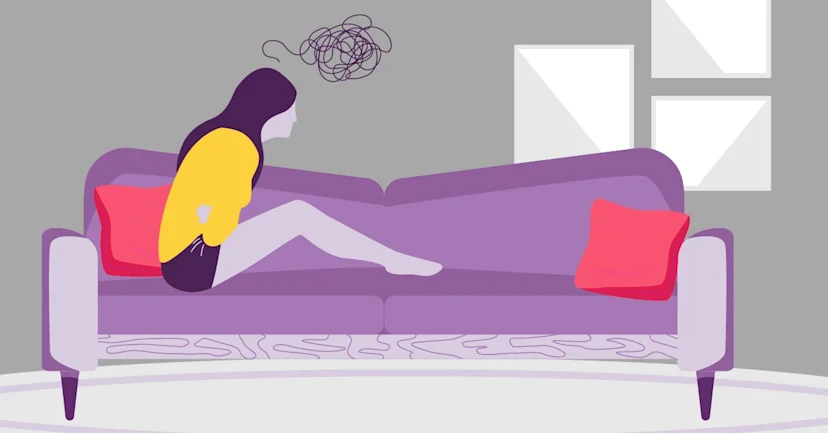 illustration of a woman holding her stomach in pain due to anxiety