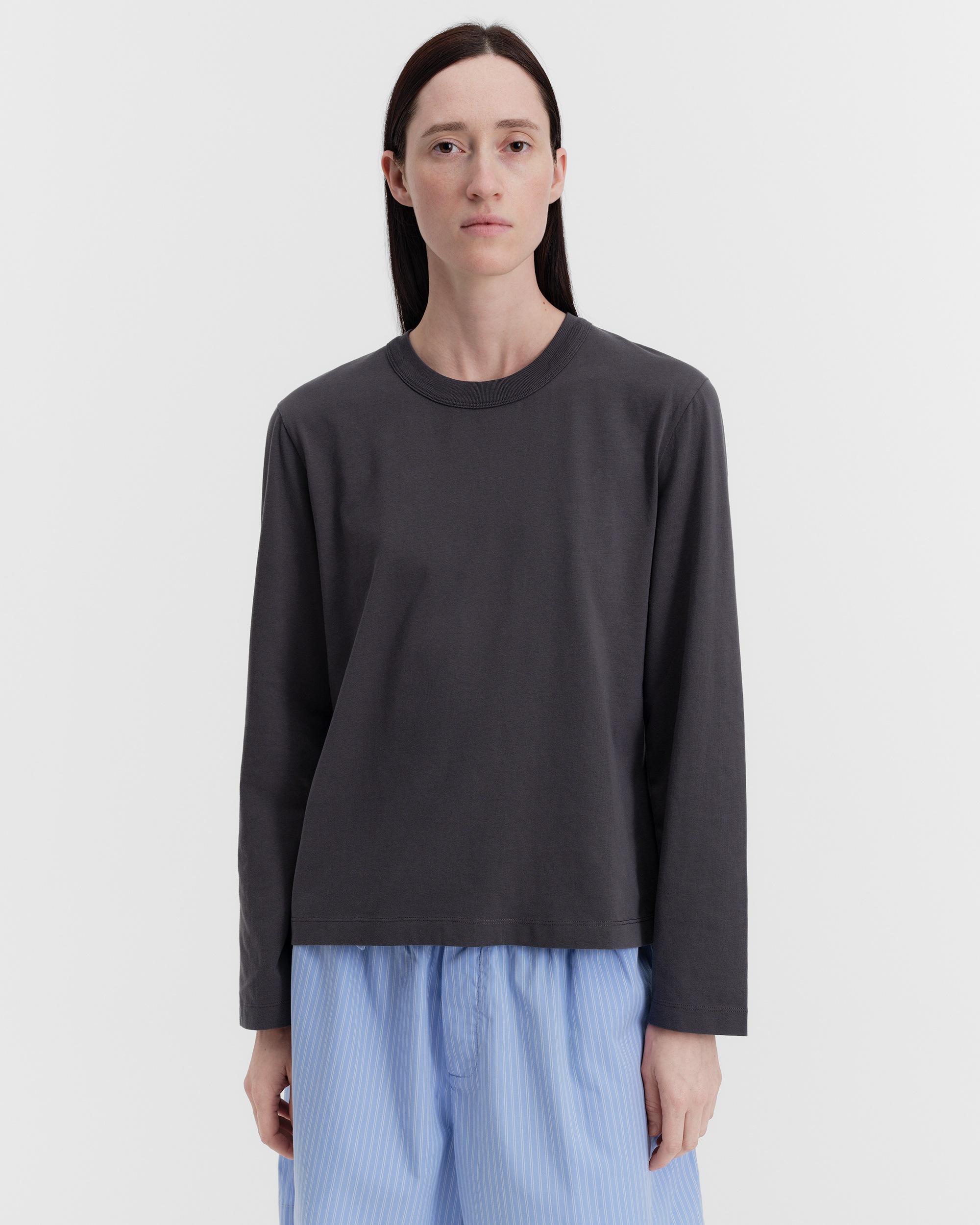 Women's long-sleeved t-shirt - Grey Melange | Tekla Fabrics
