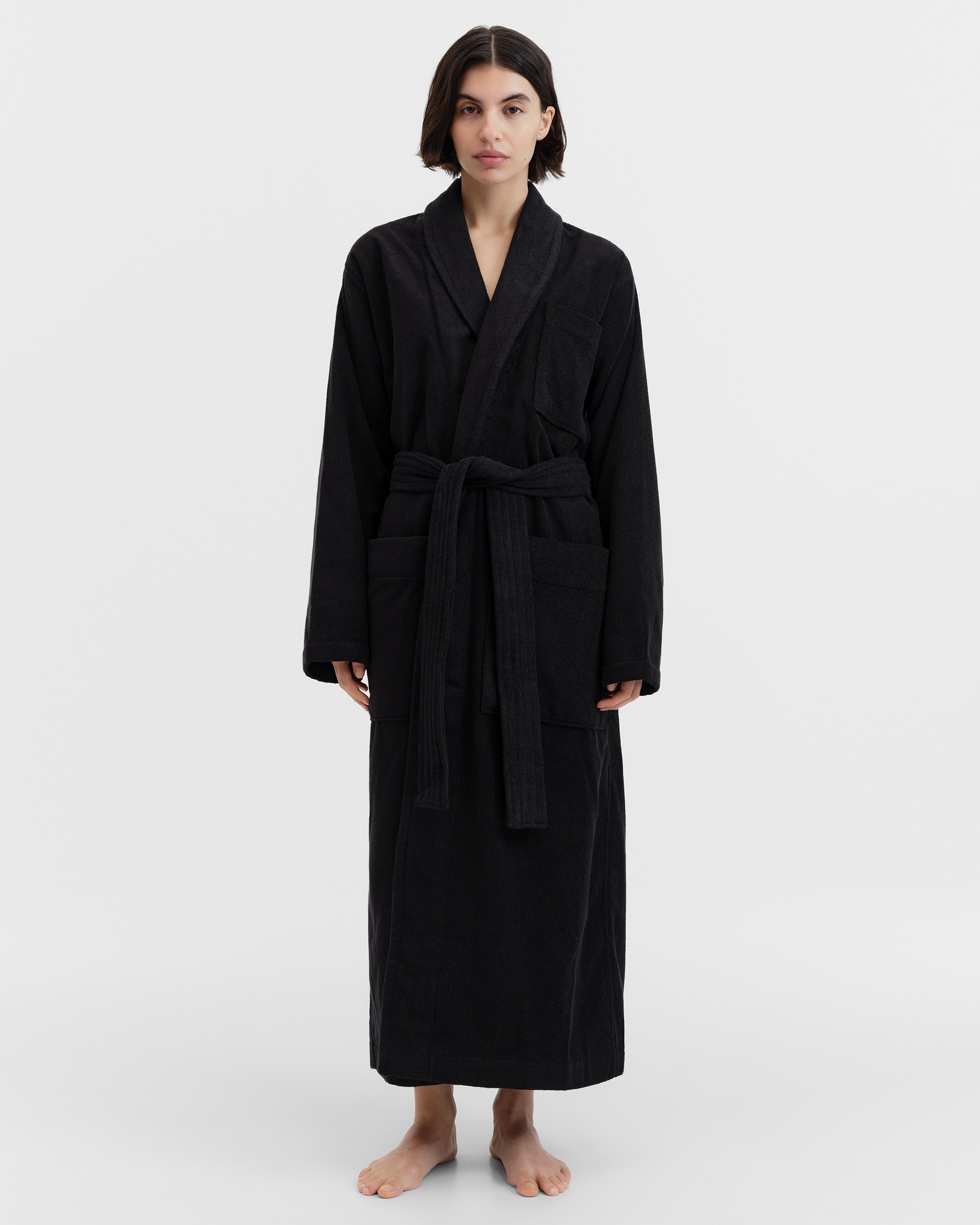 【関税込み】Tekla ブラック＆ホワイト Terry Hooded バスローブ Classic Bathrobe - Solid - Black | Tekla Fabrics
