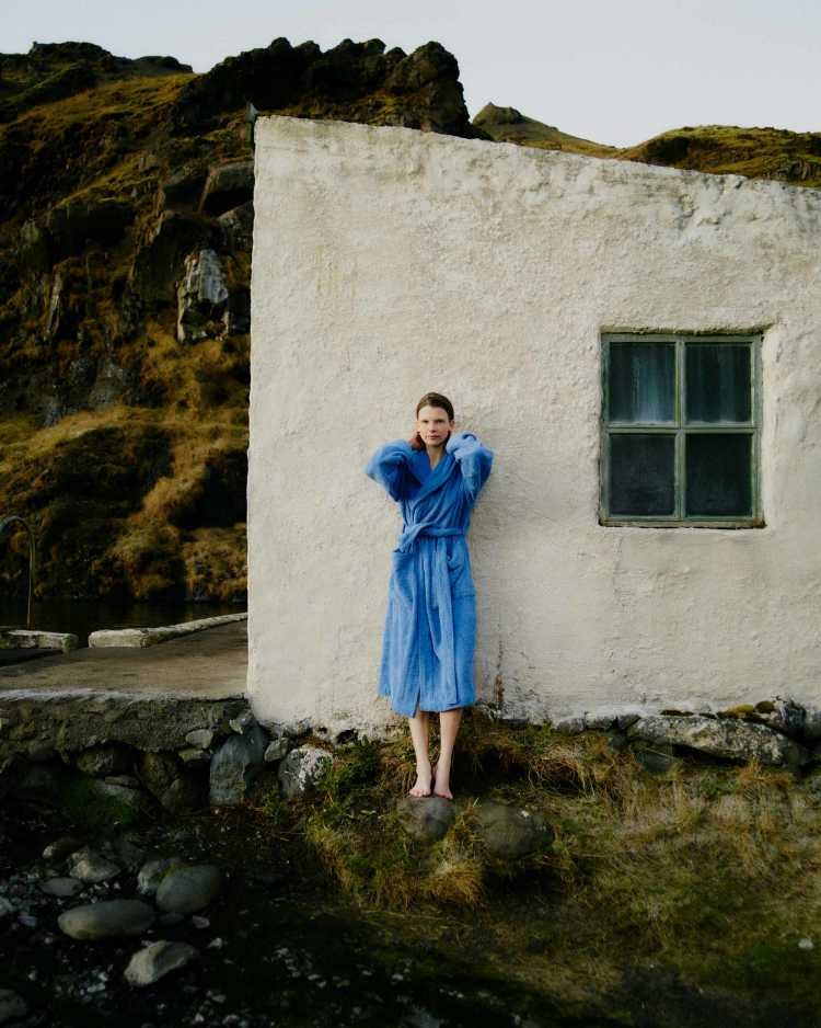 Winter in Iceland - Clear Blue hooded bathrobe