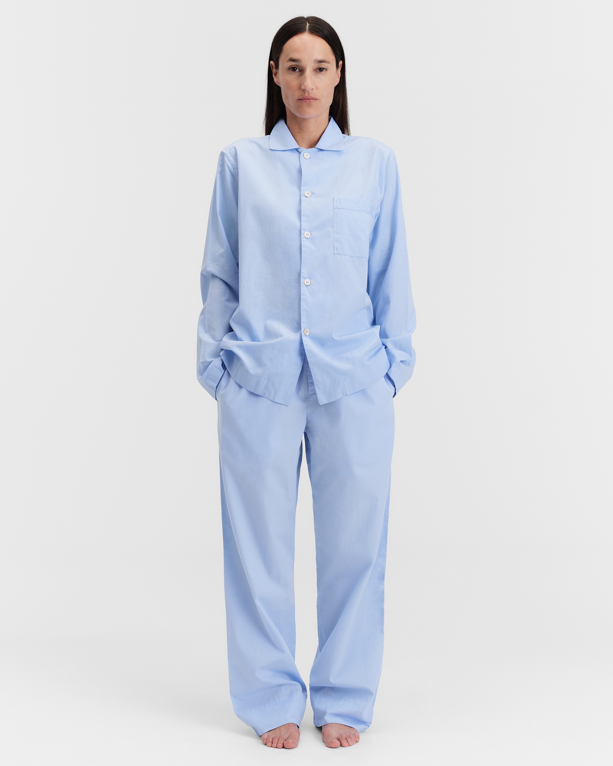 Poplin pyjamas – pants – Shirt Blue | Tekla Fabrics