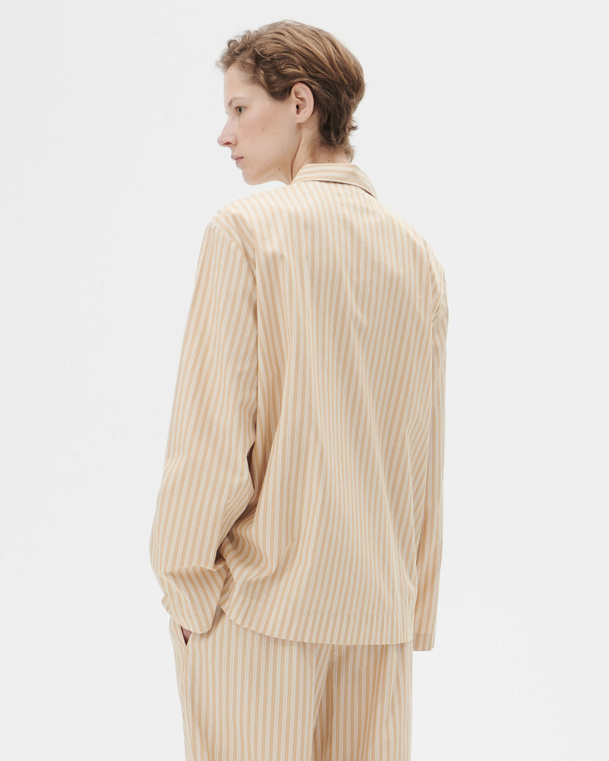 Poplin pyjamas – long-sleeved shirt – Pin Stripes | Tekla Fabrics