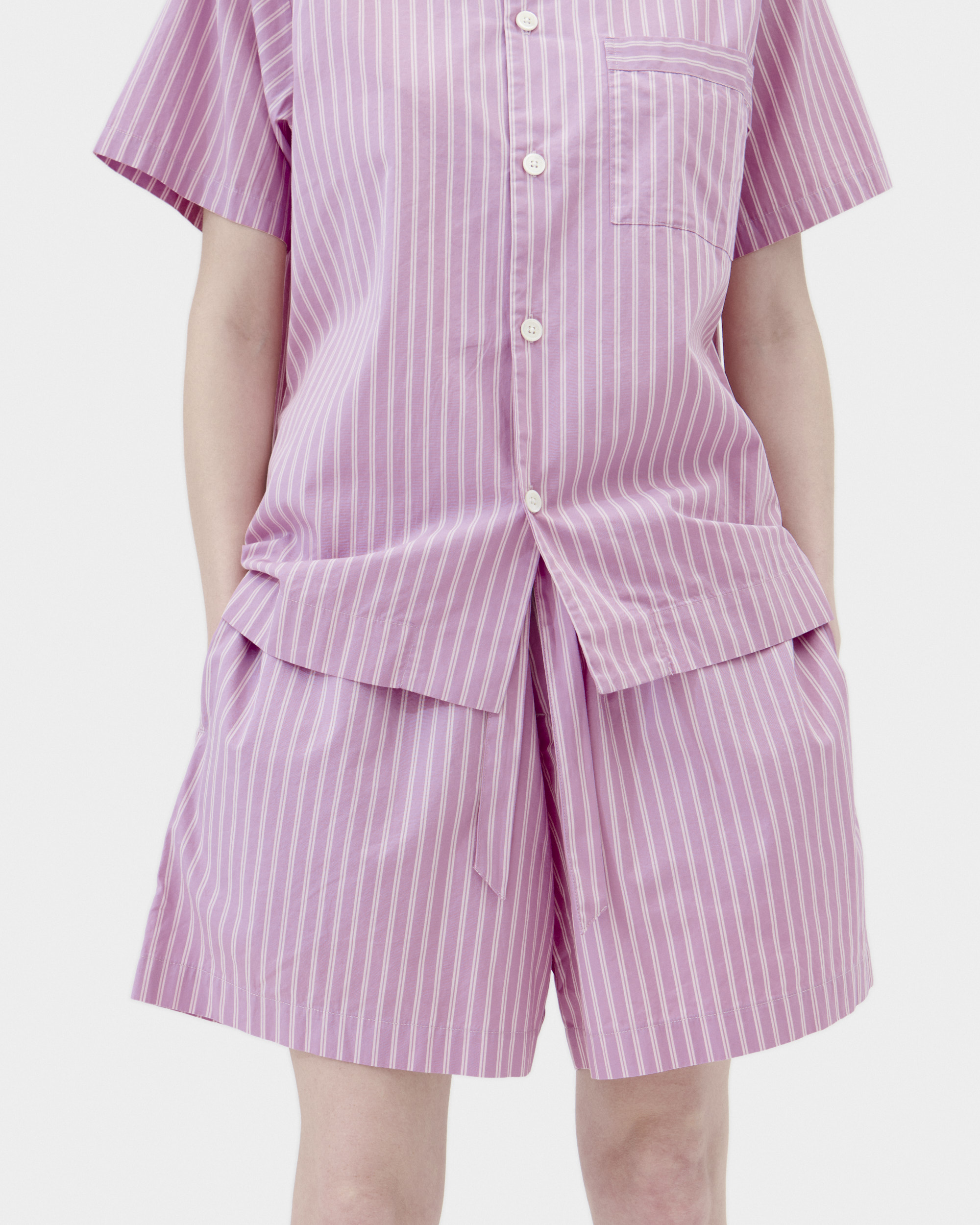 Poplin pyjamas – shorts – Purple Pink Stripes | Tekla Fabrics