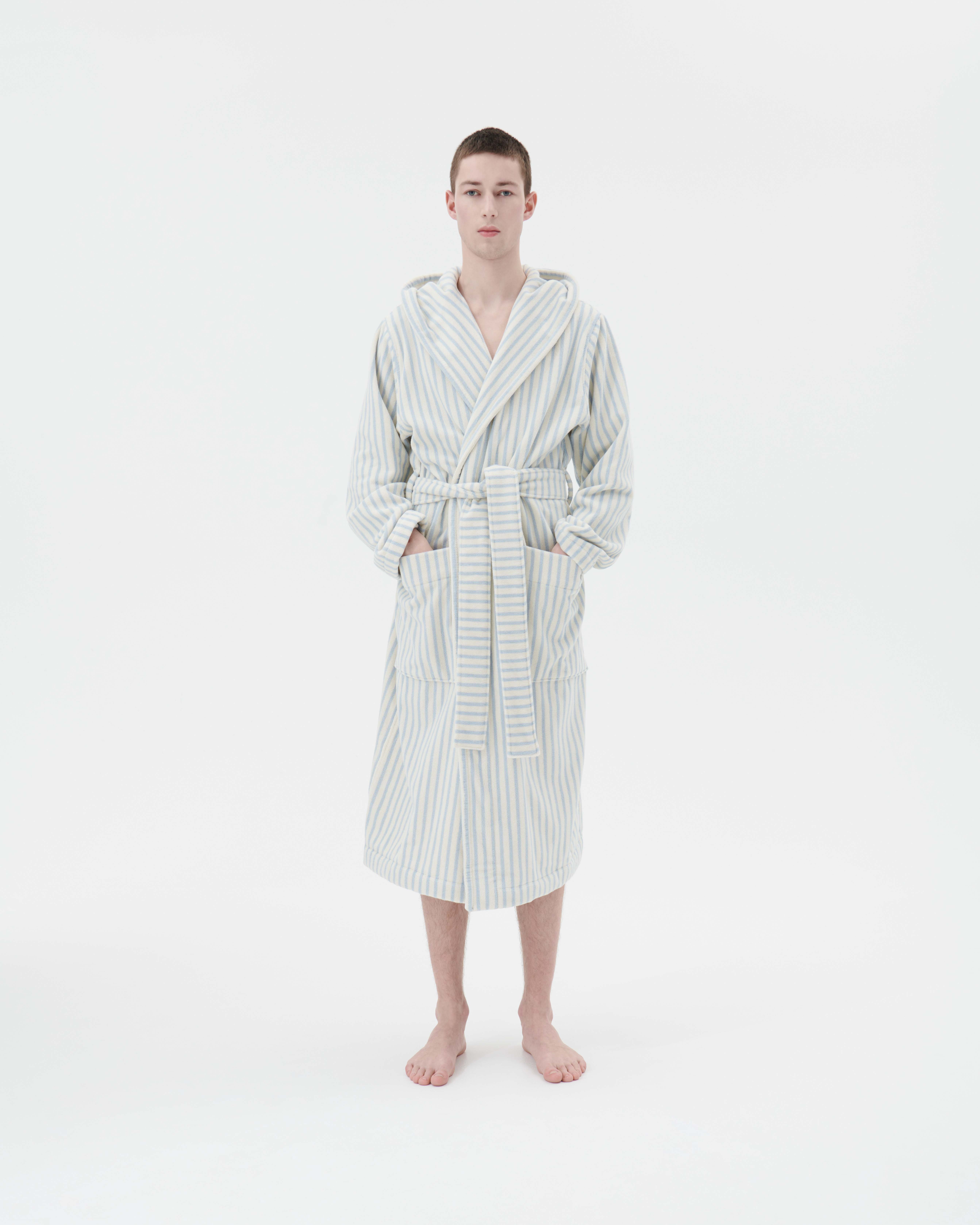 Soft Blue Stripes hooded bathrobe