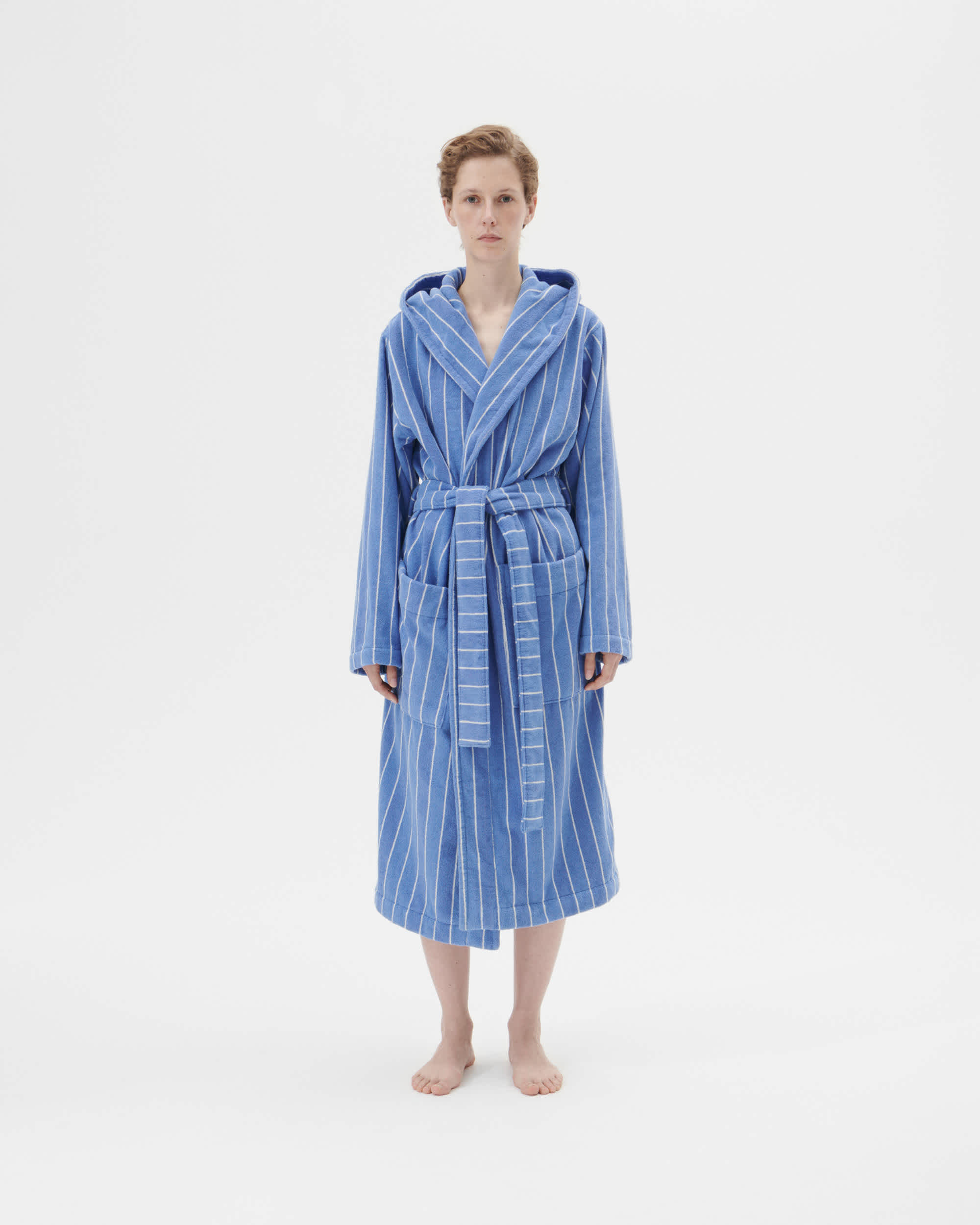 Hooded bathrobe – striped – Kodiak Stripes | Tekla Fabrics