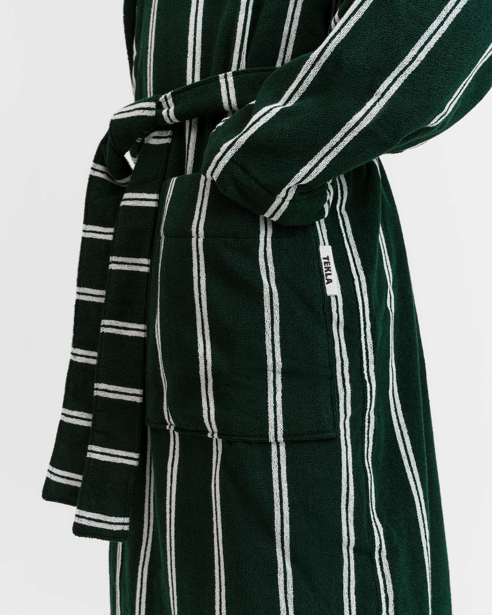 洋書 The Woven Mystery Hooded Bathrobe - Striped - Forest Green Stripes | Tekla Fabrics